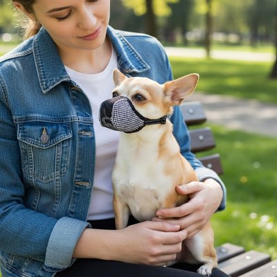 Muselière pour chien​ canin et maitre assis parc