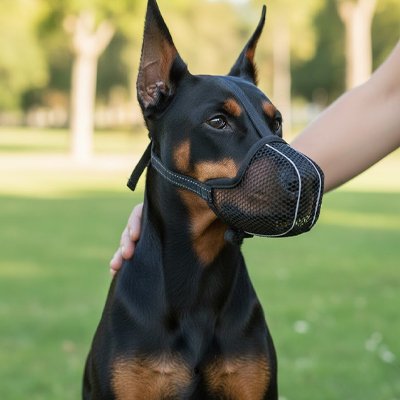 Muselière pour chien​ doberman assis