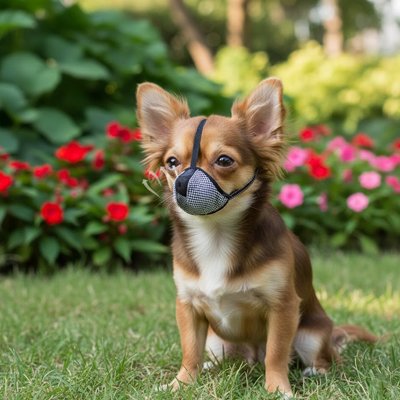 Muselière pour chien​ petit canin assis fleurs rouges