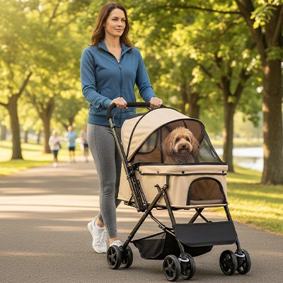 Poussette pour chien pliable femme et canin