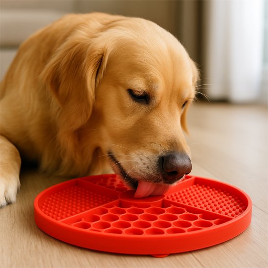 tapis de lechage chien canin qui lèche